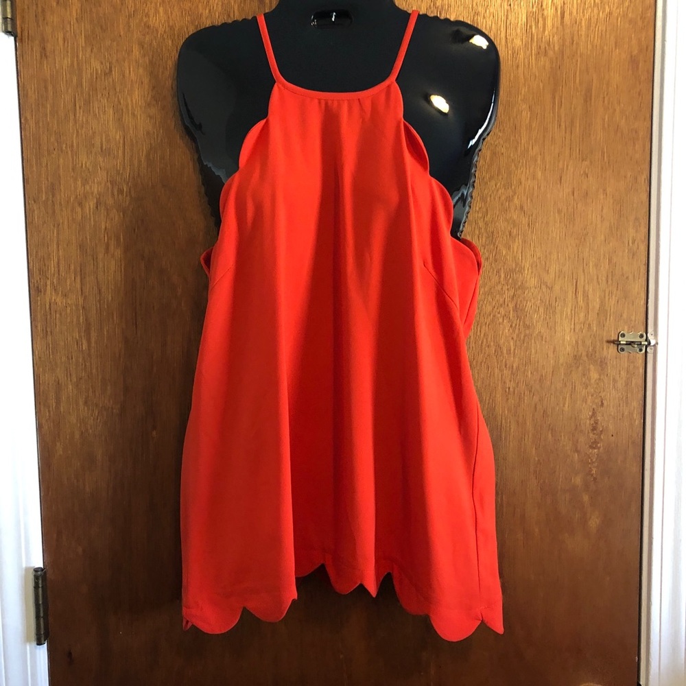 entro Bright Red Scallop-Hem Halter Tank Top